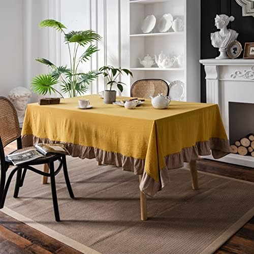 Linen Cotton Fabric Table Cloth with Ruffle for Retangular Square