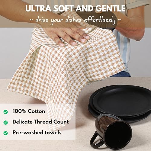 Native Fab Gingham Check Kitchen Dish Towels 16"x26" Set of 12-100%