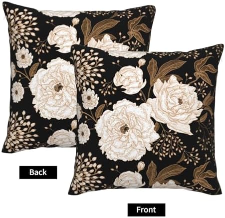 Black and Gold Flower Throw Pillow Covers Vintage Floral Botanical