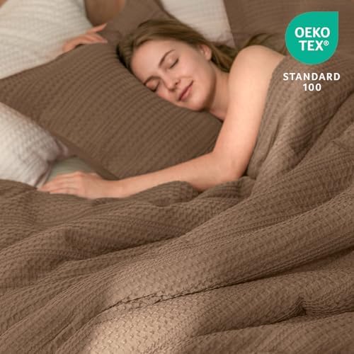 PHF Ultra Soft Waffle Weave Duvet Cover King Size 3 Pieces - 3D