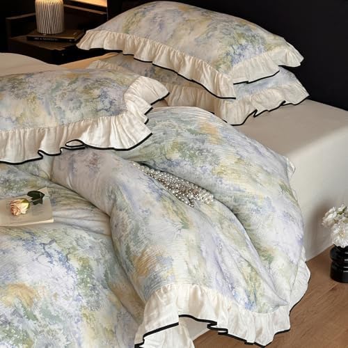 VM VOUGEMARKET Muslin Cotton Duvet Cover Set King Shabby Watercolor