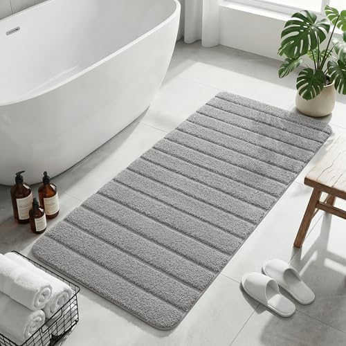 LOCHAS Long Bathroom Rugs Runner, 24" x 60" Bath Mat Non Slip, Grey