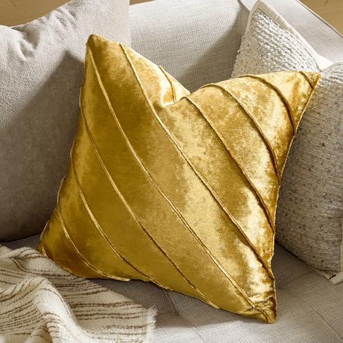 GIGIZAZA Decorative Gold Velvet Stripe Throw Pillow Covers 20x20 Set