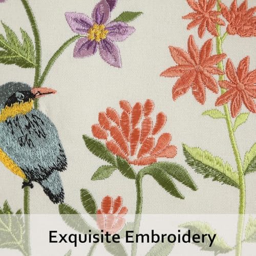 Embroidered Throw Pillow Covers 20x20 Pack of 2 Birds and Flowers