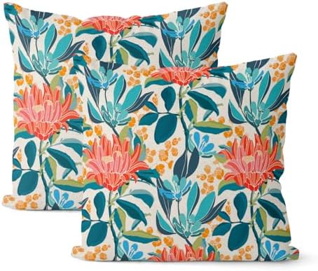 Boho Outdoor Pillow Covers 22x22 Inch 2 Pcs Aqua Teal Coral Colorful
