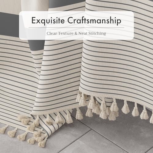 AmazerBath Boho Shower Curtain Set, Rustic Faux Linen Shower Curtain