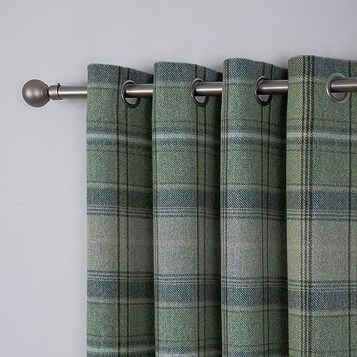 always4u Woolen Look Plaid Curtains Modern Window Panels Green Check