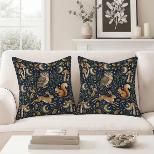 Fanciful Forest Animal Woodland Animals Throw Pillow Covers 18x18 Set