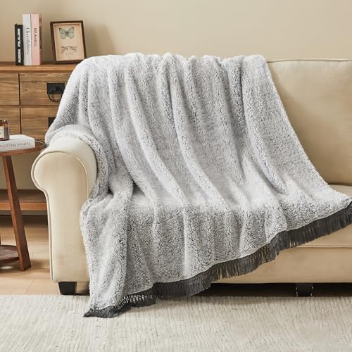 EMME Soft Sherpa Fleece Blanket with Tassel, Reversible Plush Fluffy
