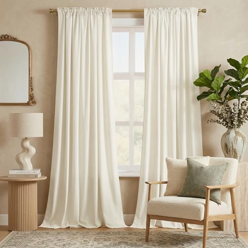 NICETOWN Ivory White Velvet Curtains 108'' Length 2 Panels, Living
