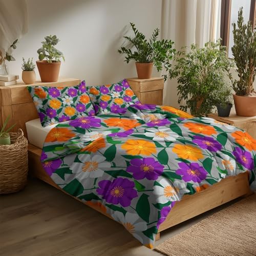 Grey Duvet Cover Set King Size, 3-Piece Reversible Bedding Set