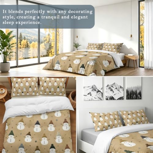 Snowman Christmas Duvet Cover Set 3 Pieces with Zipper Closure