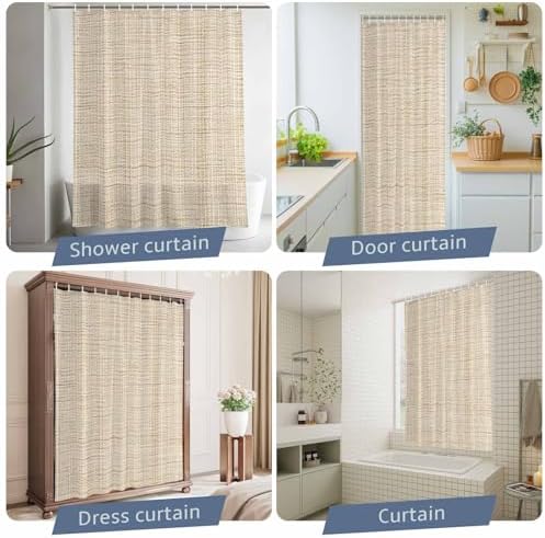 Minimalist Beige Shower Curtain for Bathroom Modern Rustic Solid Linen