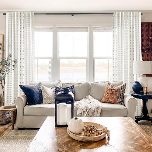 Sheer Linen Boho Patterned Curtains 50x63 Inches Long for Living Room