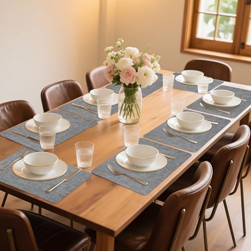 Maxpearl Faux Leather Placemats Set of 8, Easy to Clean, Light Grey