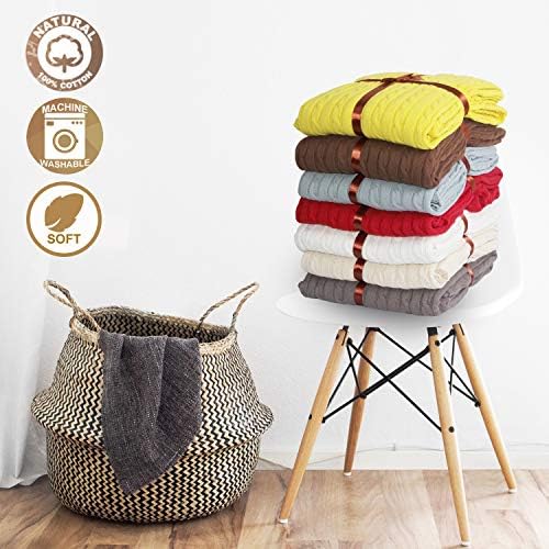 Cable Knit Throw Blanket, Woven Throw Blanket for Bed Couch Sofa Home