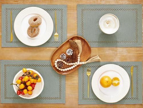 Farmhouse Burlap Place Mats, Grey Placemats Set of 6, 12 x 18 Inch