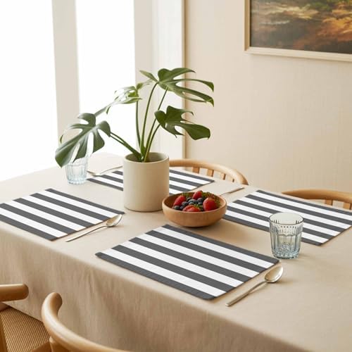 Placemats Set of 8, Modern Gray and White Stripes Washable Table Mats