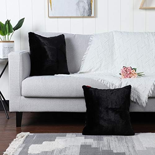 MANDIOO Pack of 2 Black Faux Fur Fuzzy Cozy Soft Decorative Throw