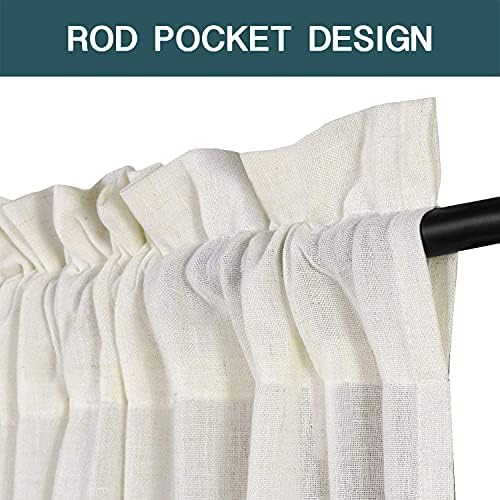 FantasDecor Ivory White Linen Sheer Curtains 96 inch Long for Bedroom