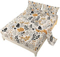 AILONEN Full 4 Piece Fitted Sheet Set, Black Mustard Botanical Sprigs