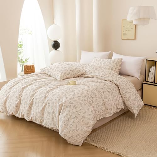 ECOCOTT Floral Botanical Duvet Cover King Size, Soft Breathable
