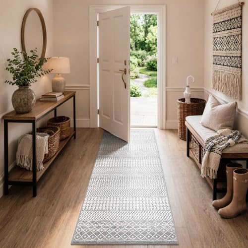 Gray Runner Rugs for Hallway, 2x6 Washable Luxury Bathroom Rugs