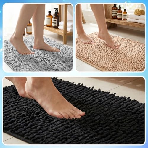6 Pcs Chenille Bathroom Rugs Non Slip Bath Mats Set, Camel, Grey