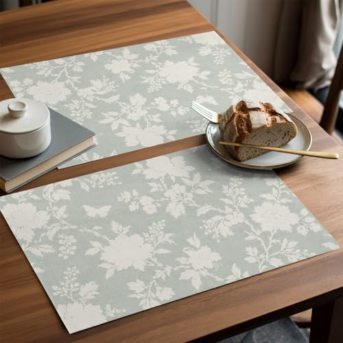 Round Placemats Set of 8 Fall Floral Place Mats Neutral Minimalist