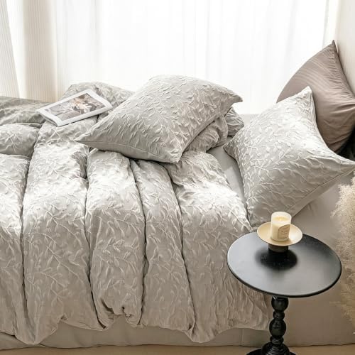 Boho Jacquard Duvet Cover Set, Leaf Farmhouse-Style Distressed Vintage
