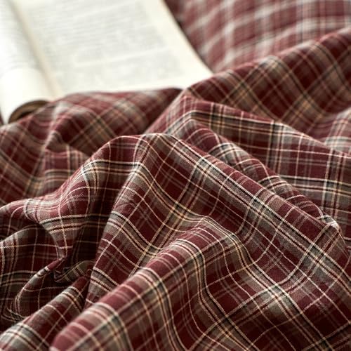 Burgundy Checkered Washed Cotton Duvet Cover Queen