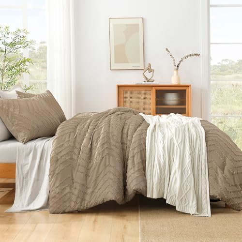 Litanika Taupe King Size Comforter Set, 3 Pcs Boho Tufted Bedding Set