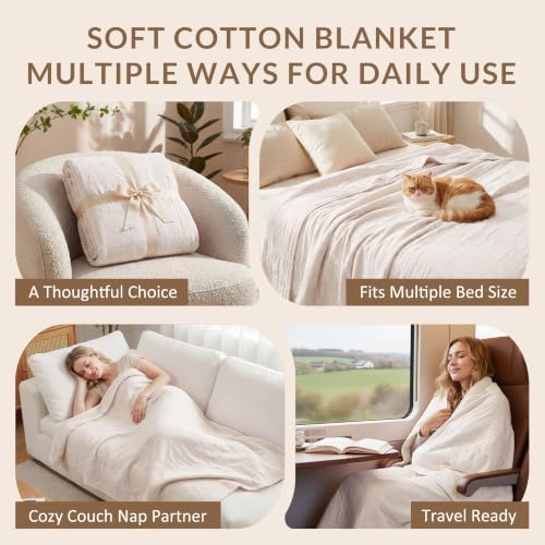 Exclusivo Mezcla 4-Layer 100% Cotton Muslin Queen Size Blanket, Beige