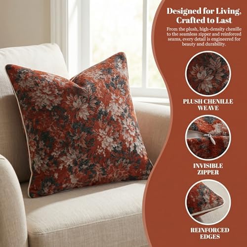 Vintage Floral Throw Pillow Covers 18x18 Inches Set of 2 Boho