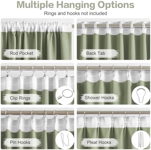 DUALIFE Light Sage Green Curtains 108 Inches Long Back Tab/Rod Pocket