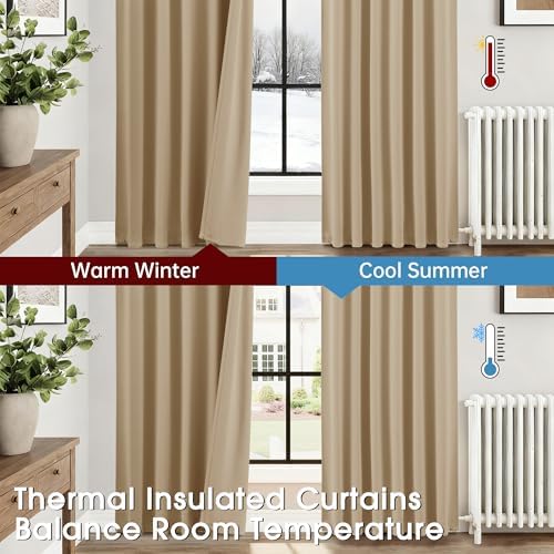 Beige Curtains 72 Inches Long Room Darkening Thermal Insulated Drapes