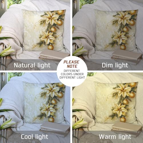 Christmas Pillow Covers Set of 2, Gold and Cream Holiday Floral Throw