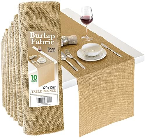 Burlap Table Runners, 12 x 108 Inch - 10 Pack Outdoor Jute Table