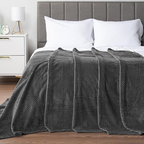 PAVILIA Soft Plush Fleece Twin Blanket for Couch Sofa Bed, Dark Gray