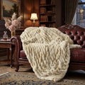 Soft Faux Fur Throw Blanket for Couch, Double Side, 60"x80", Camel Tie