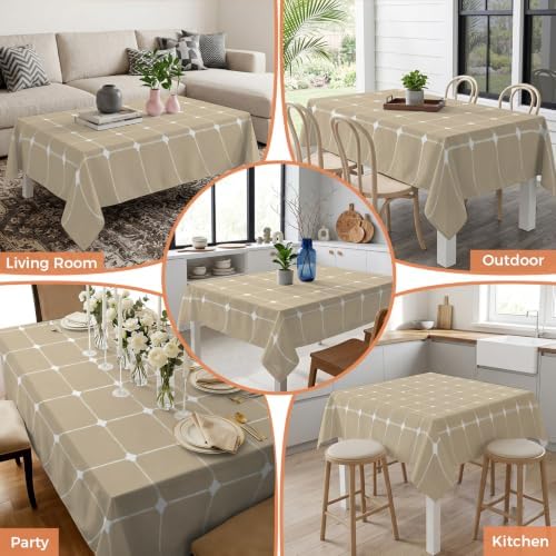 Waterproof Tablecloth - Taupe Gingham Oil Proof Spill Proof Table