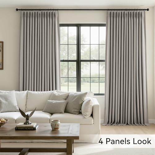 Pinch Pleated Full Blackout Curtains for Bedroom & Living Room, Linen