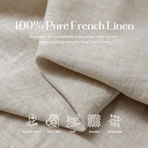 100% Pure French Linen Table Runner (Natural,14x132 Inch)