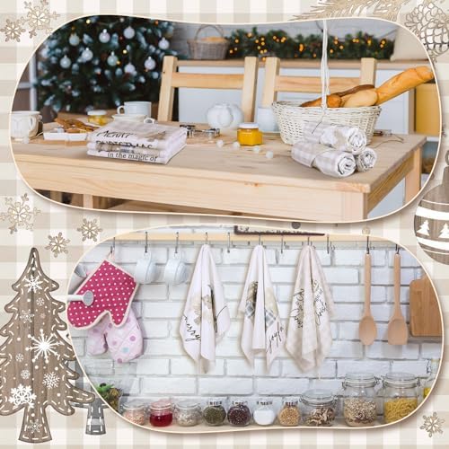 Hosuly 6 Pcs Christmas Kitchen Towels Wood Plaid Angel Dish Towels