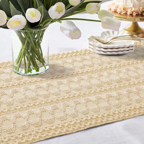 OTOSTAR Boho Table Runner Beige Macrame Table Runners with Tassels