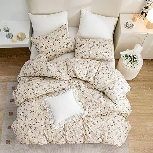 Floral Duvet Covers Queen, 100% Soft Cotton 3 Pieces Queen Flower