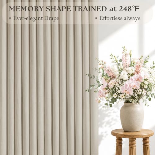Oatmeal Pinch Pleat Semi Sheer Linen Curtains 84 Inch Long for Living