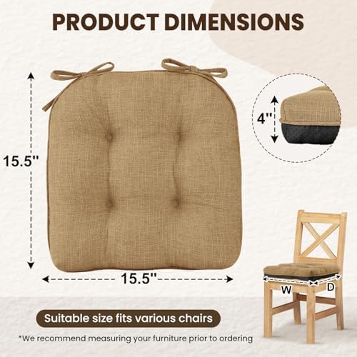 downluxe Indoor Chair Cushions for Dining Chairs, Tufted Overstuffed