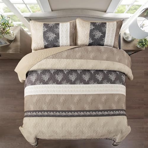 DJY King Quilt Set, Boho Lightweight Striped Bedspread Coverlet Set
