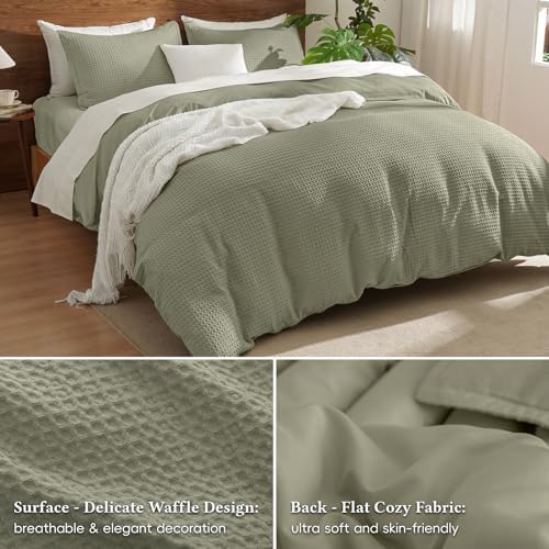 David's Home Textured Waffle Weave Duvet Cover Set, King Size, Dusty